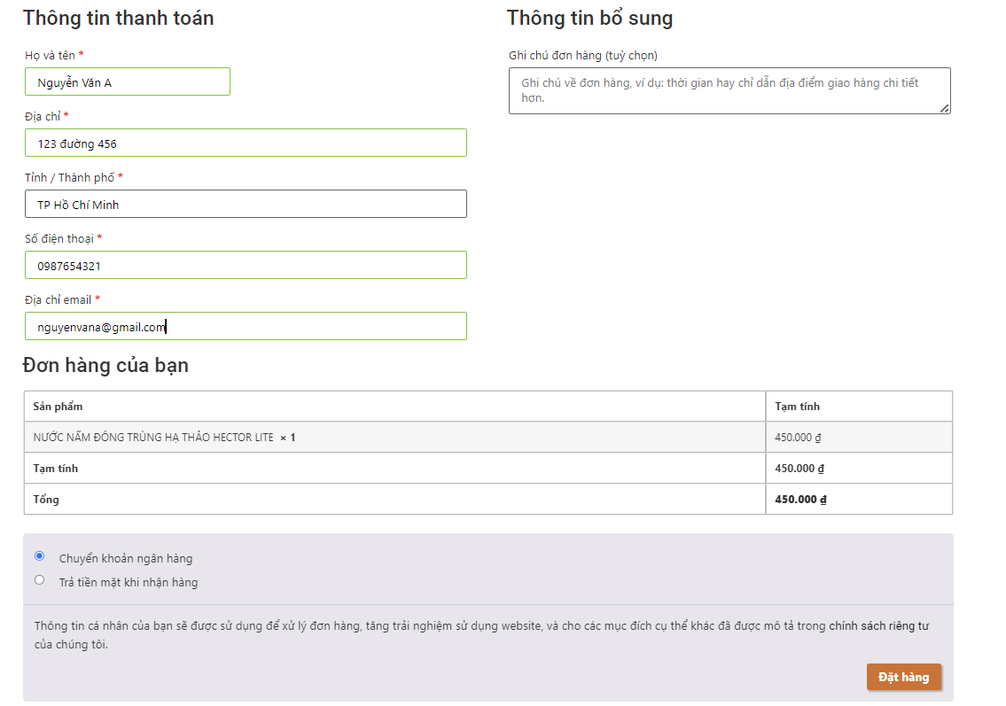 (Ảnh: Hướng dẫn nhập thông tin trên đơn hàng)